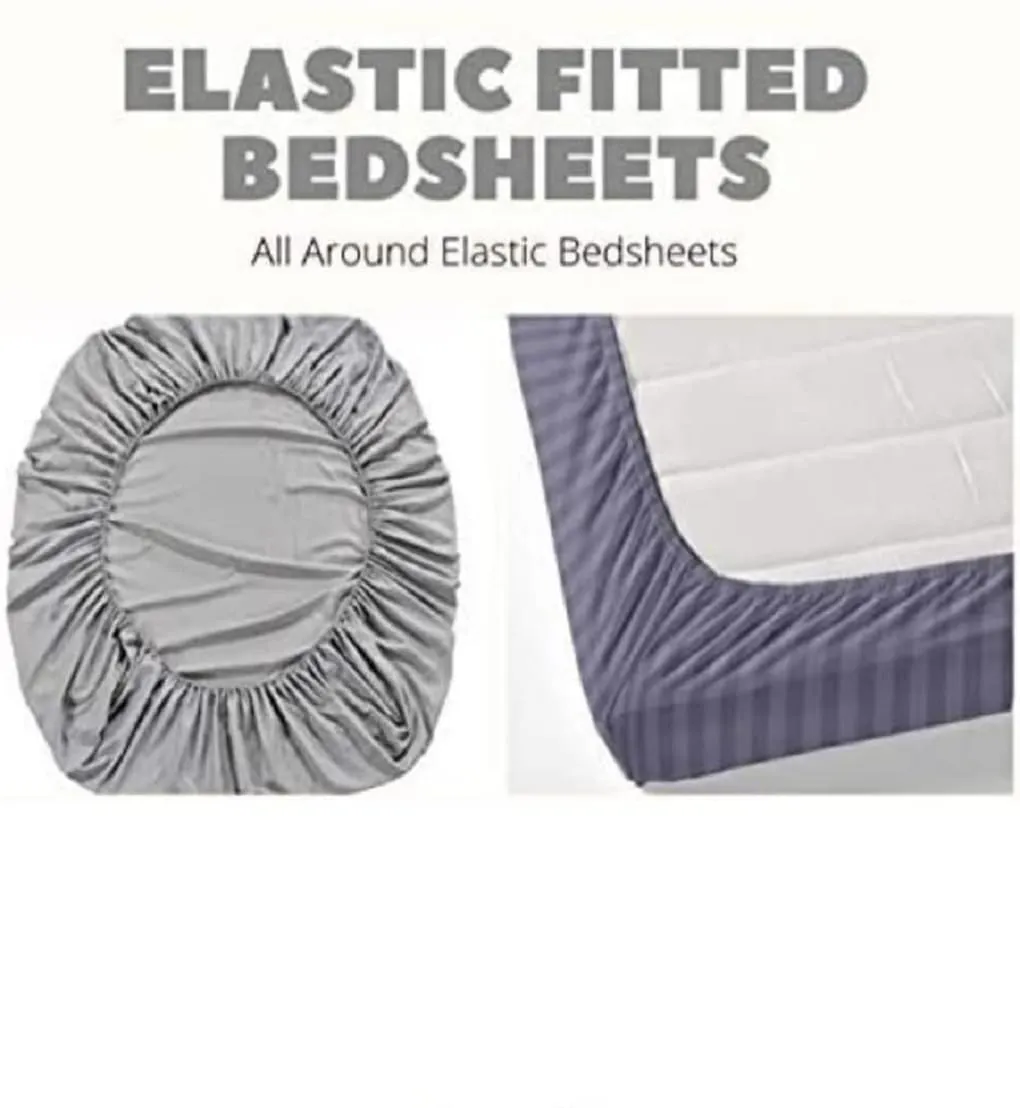 Neekshaa Combo Pack of 2 Super Soft Elastic Fitted Glace Cotton Double Bedsheets with 4 Pillow Covers_Size-72 x 78   8 Inches, Multicolor (Model no.-91)